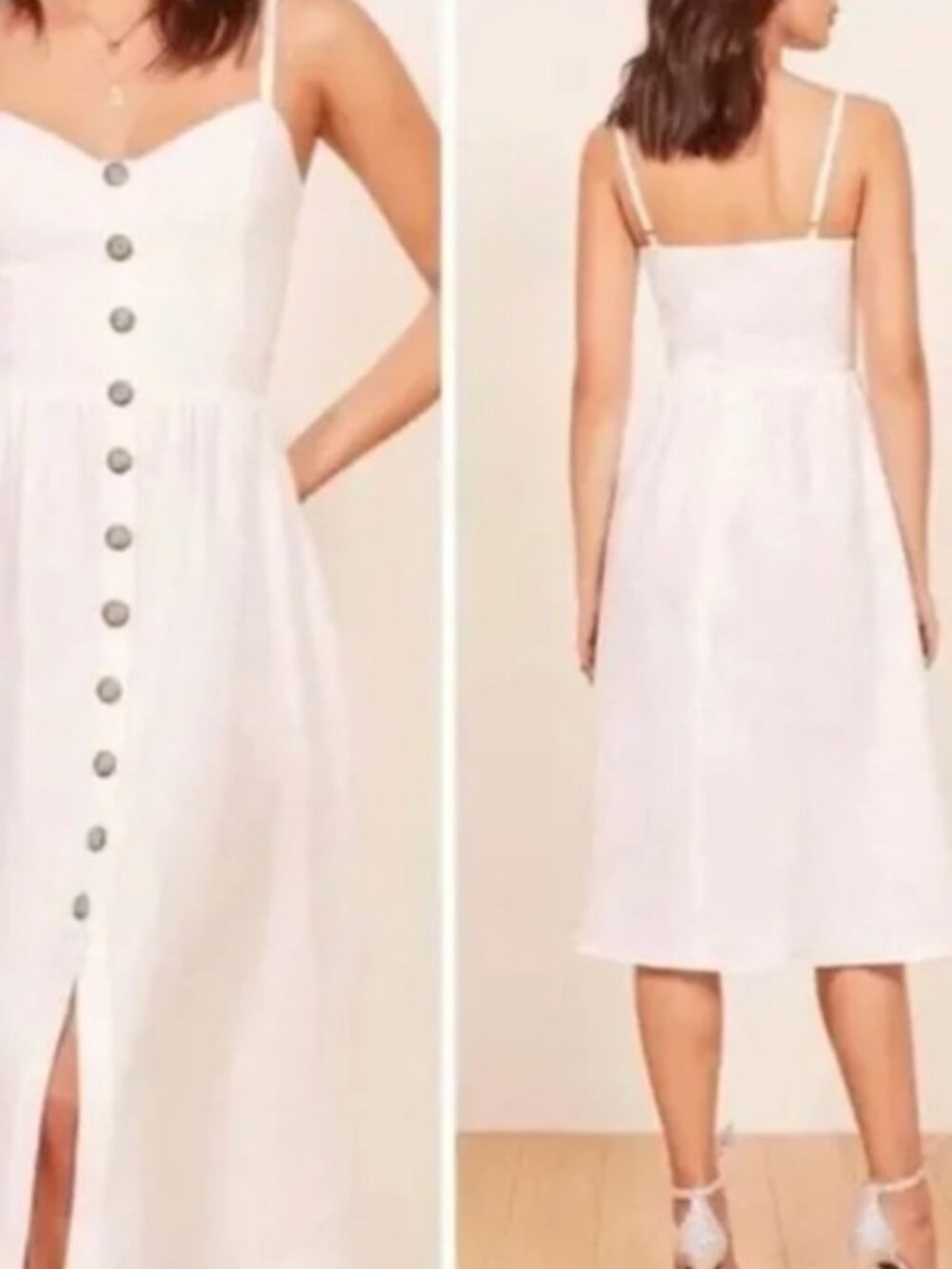 Reformation Thelma 100% Linen White Cami Button Down Midi Dress Pockets 4 $188 - Picture 3 of 9